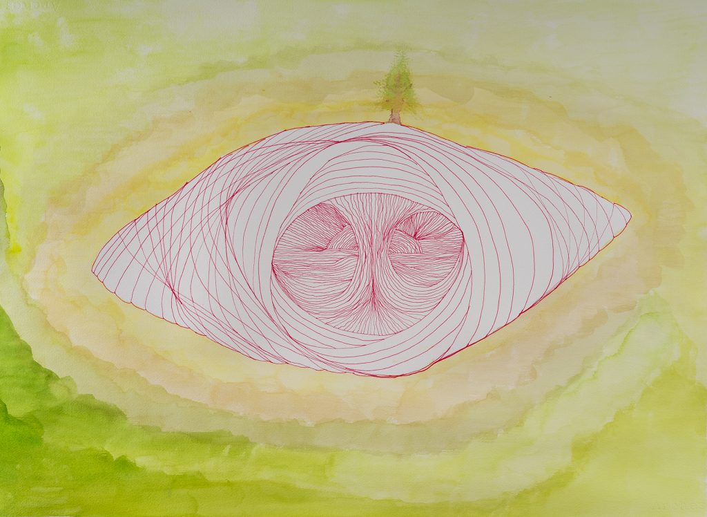 Abstract green, yellow, and pink art by Carlos Martinez
